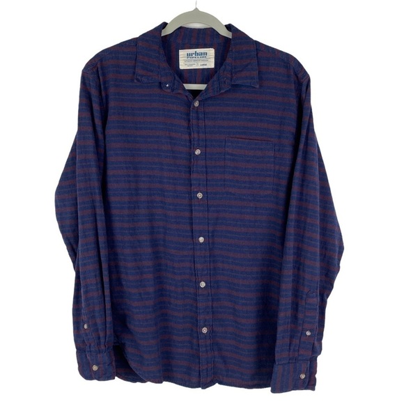 Urban Pipeline Striped Button Front Shirt Men's Large Navy Blue Burgundy - Picture 1 of 7